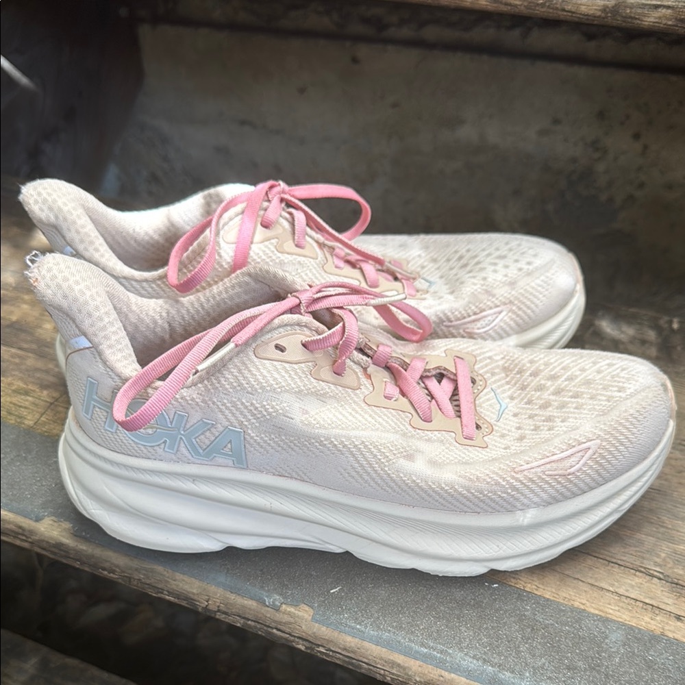 Hoka Pink and White Running Shoes